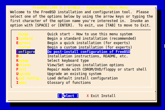 Sysinstall - configure FreeBSD